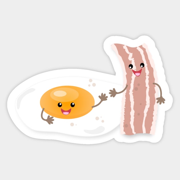 Cute kawaii egg and bacon cartoon illustration Sticker by FrogFactory